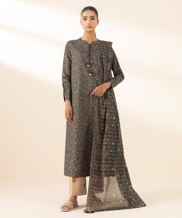 3 Piece - Printed Zari Lawn Suit