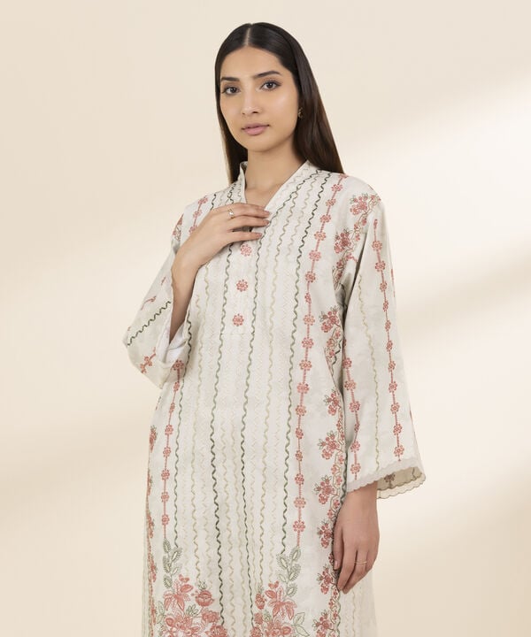 2 Piece - Embroidered Cotton Jacquard Suit
