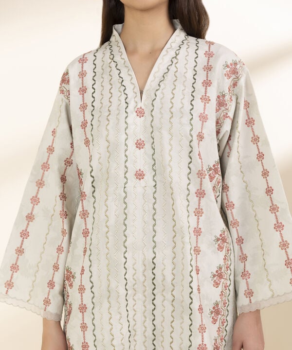 2 Piece - Embroidered Cotton Jacquard Suit