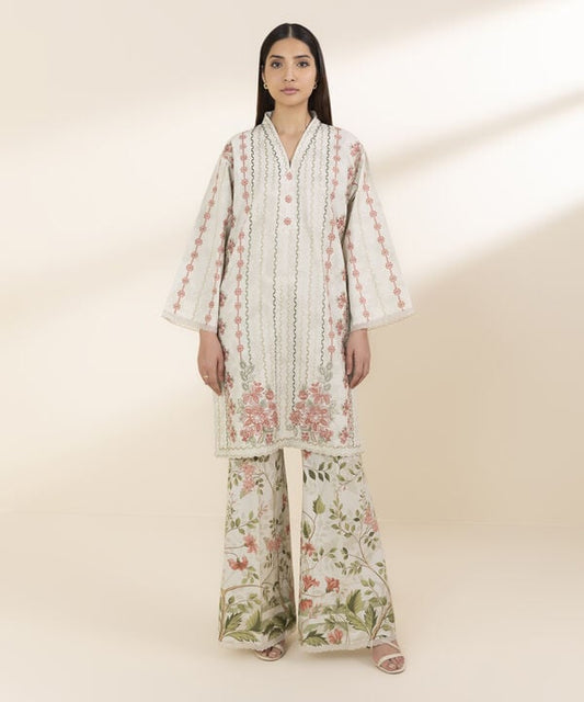 2 Piece - Embroidered Cotton Jacquard Suit