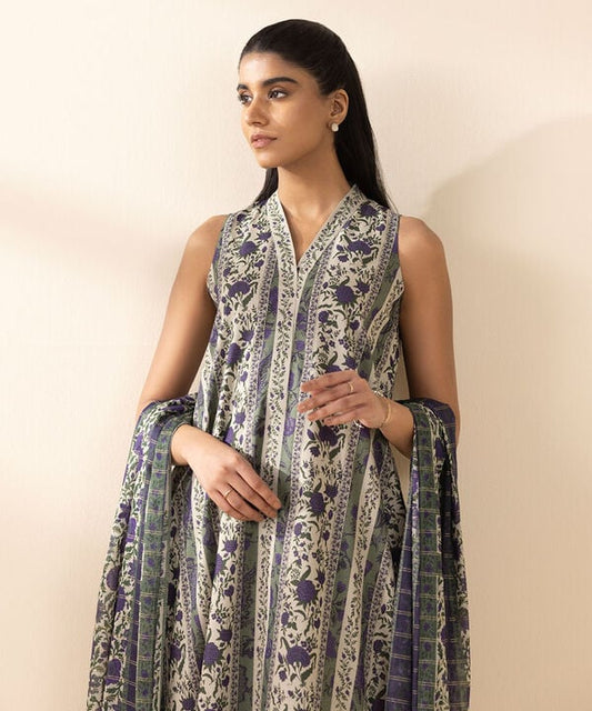 3 Piece - Printed Zari Lawn Suit
