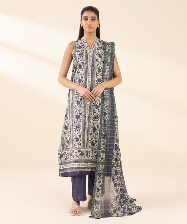3 Piece - Printed Zari Lawn Suit