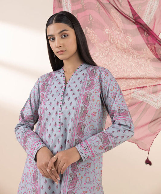3 Piece - Printed Cotton Suit
